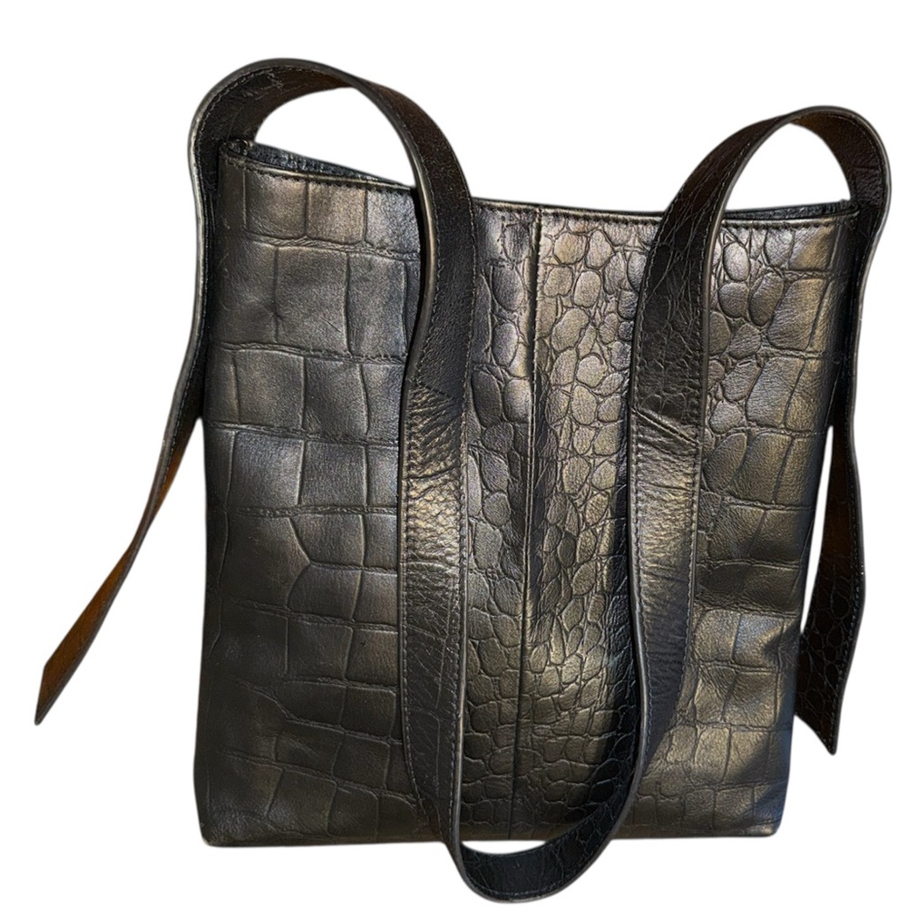 UrbanCode London Black Leather Croc print Crossbody Bag